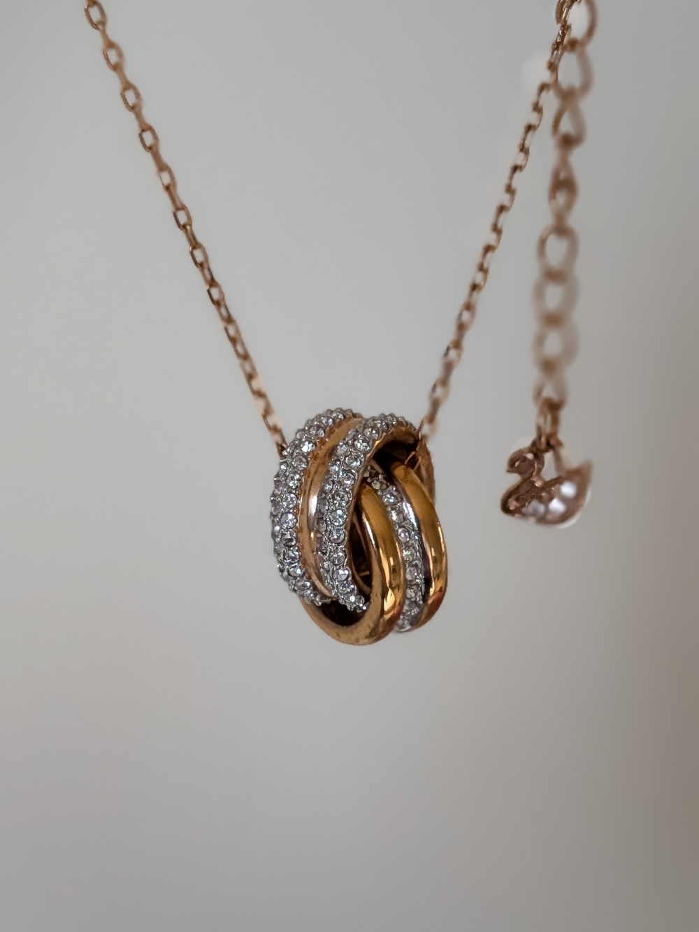 Rose Gold and Silver Crystal Interlocking Ring Pendant Necklace